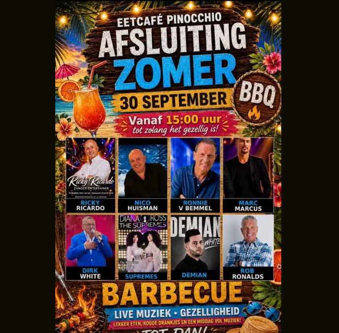 Poster Afsluiting Zomer BBQ op 30 september met live muziek